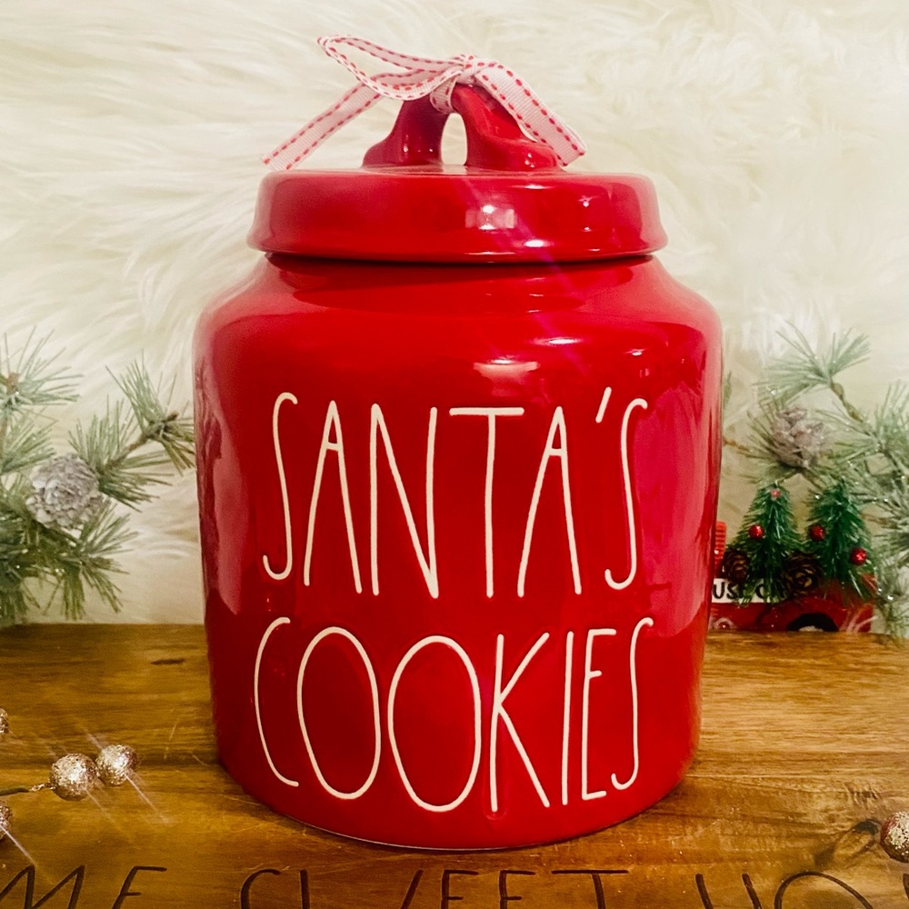 ♡Rae Dunn Christmas SANTAS COOKIES red chubby canister! Rare! HTF! Farmhouse!♡